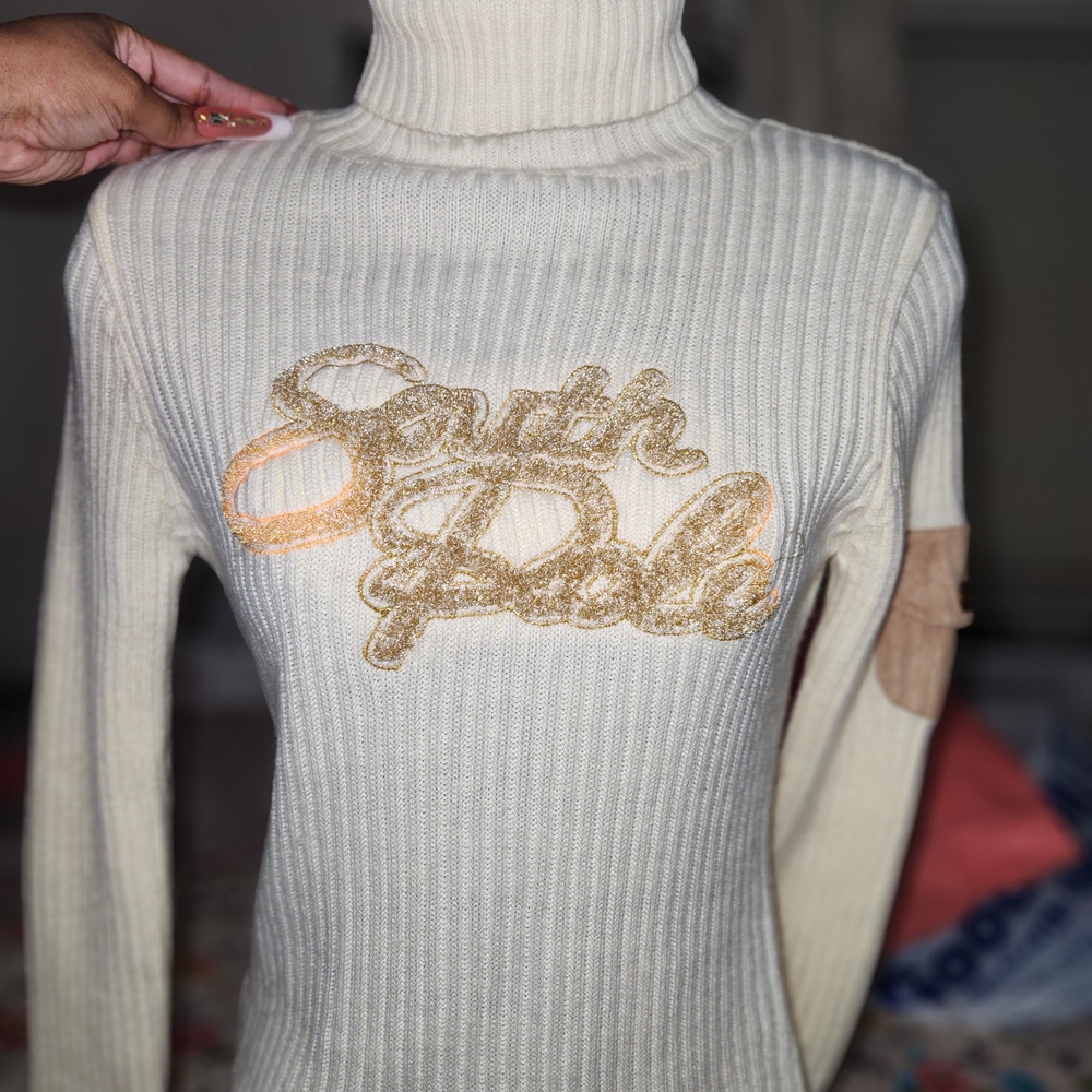 South Pole Women's Cream Turtleneck Sweater